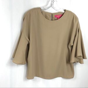 Catherine Malandrino Tan Work Blouse Flare Sleeves